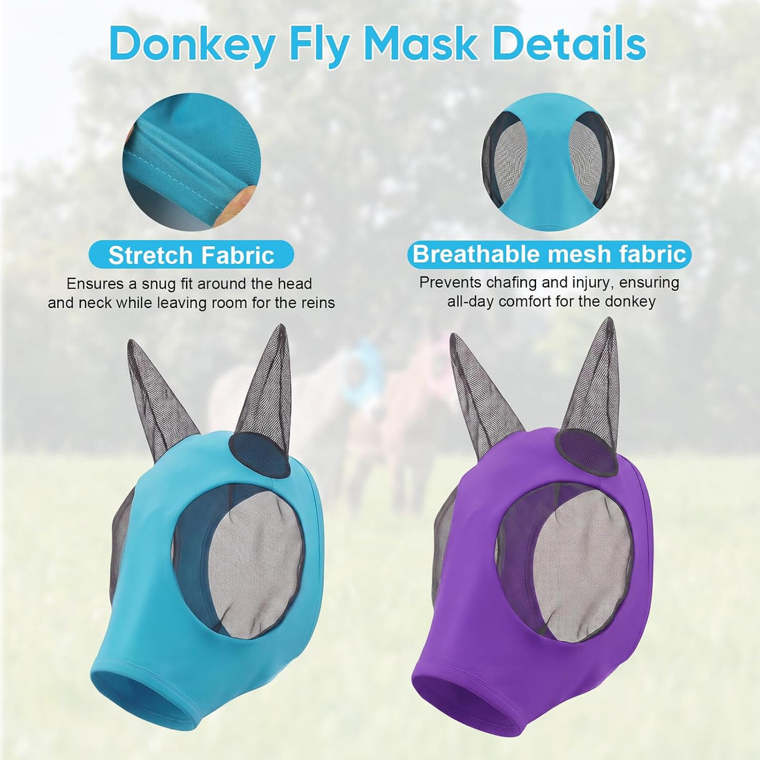 2 Pcs Mini Donkey Fly Mask with Ears Protection and Big Mesh Eye