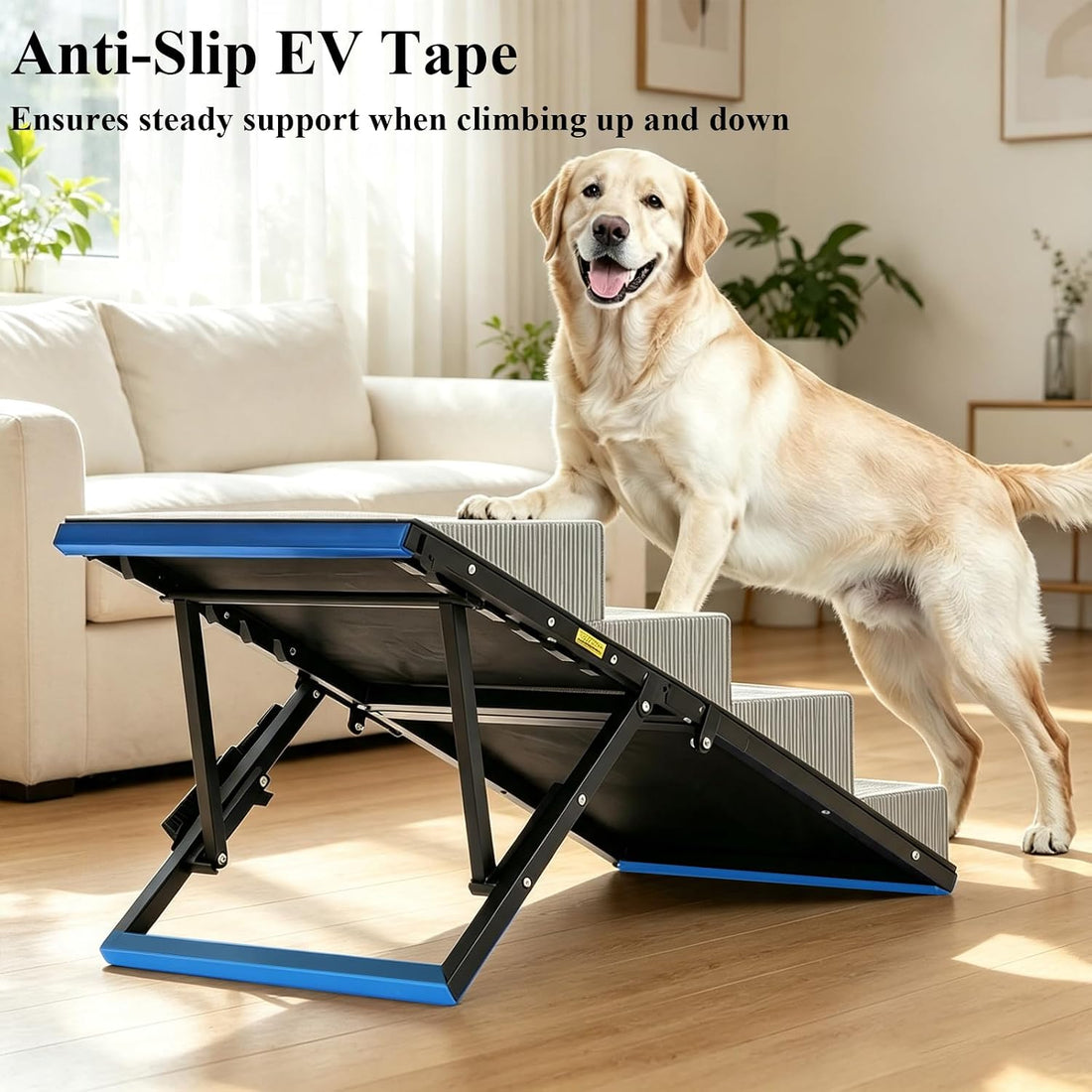 Adjustable Dog Ramp for Bed, 5-Level Pet Stairs 150 lbs Capacity