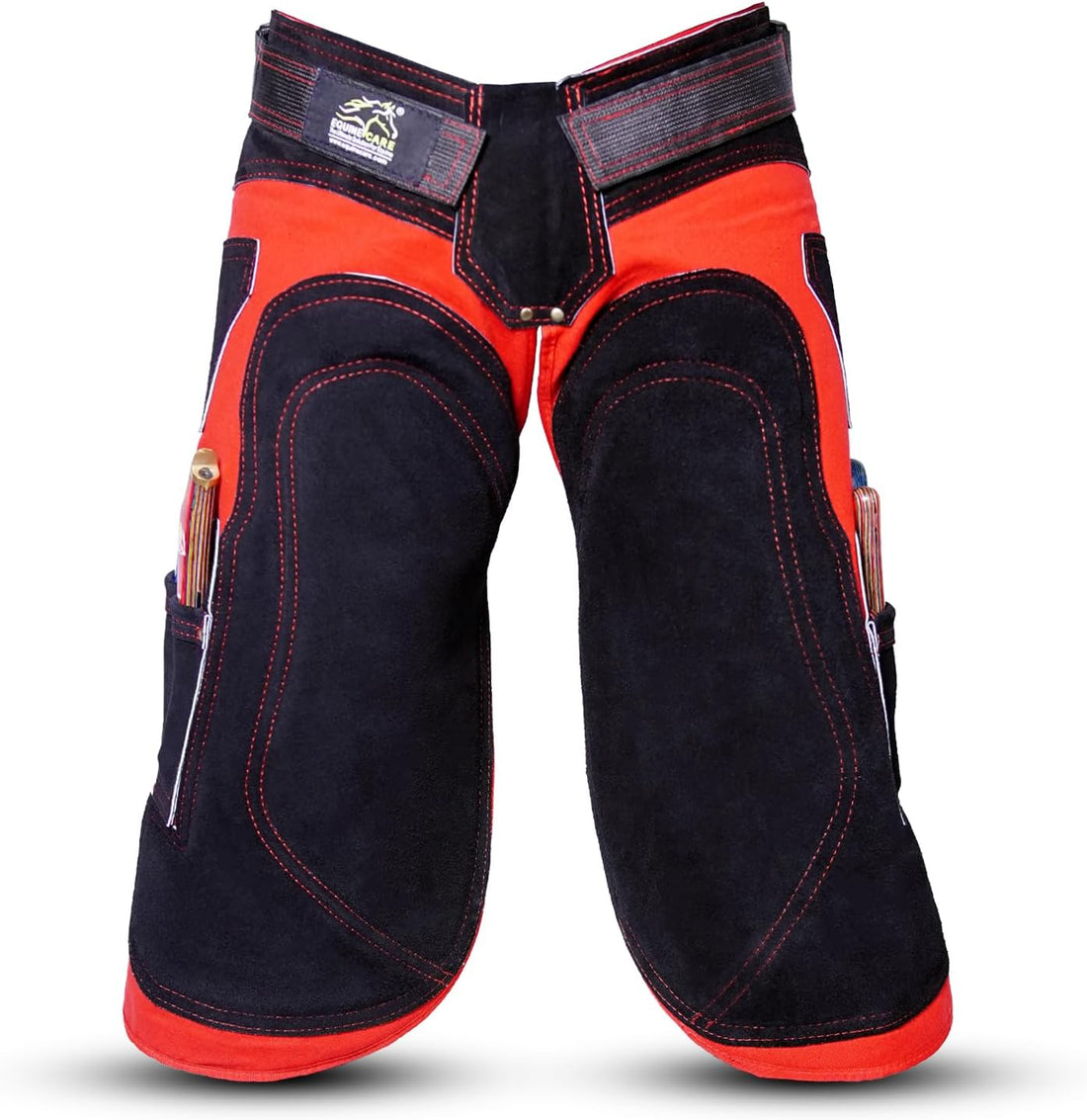 Equine Care Red Farrier Apron Chaps, Leather & Canvas, Back Support