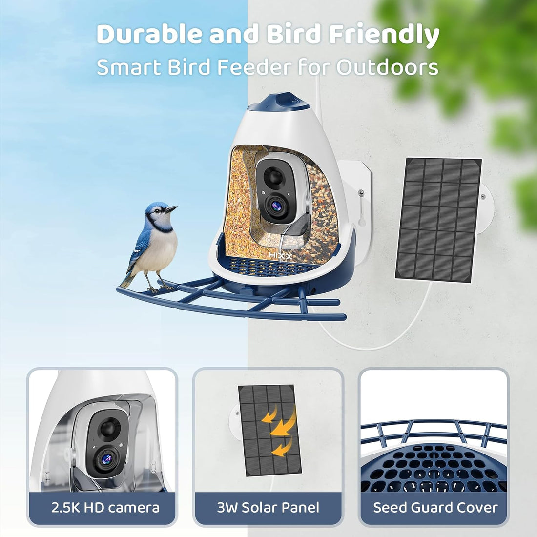 Smart Bird Feeder with Camera Solar Powered, Built-in 2K HD Camera