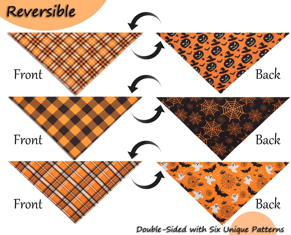 Halloween Dog Bandanas 3 Pack Large Fall Pet Scarf Orange Plaid