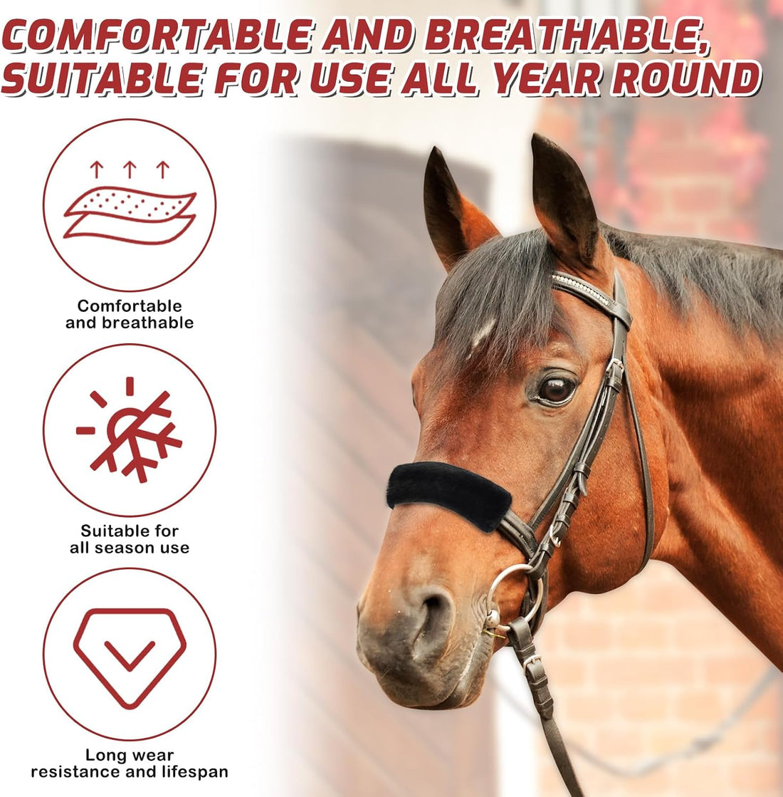 Fleece Halter Covers for Horses, Artificial Rabbit Fur Soft Padded