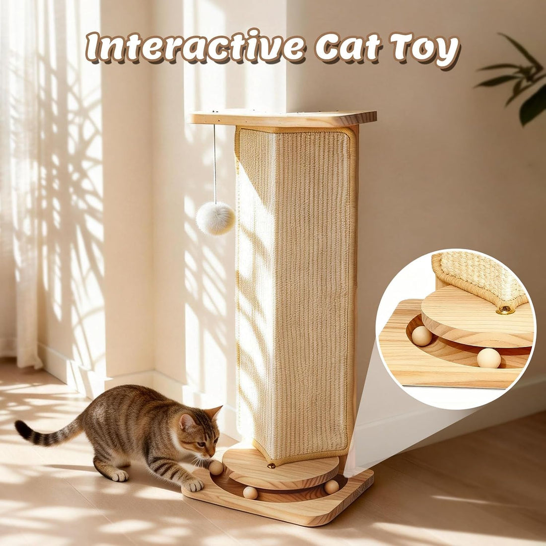 Couch Cat Corner Scratcher with with Interactive Ball Toys, 25''