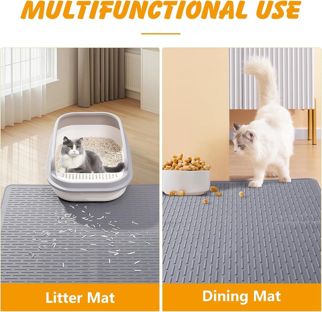 Silicone Cat Litter Mat, Waterproof, Raised Edge, 28 x 20 in, Gray