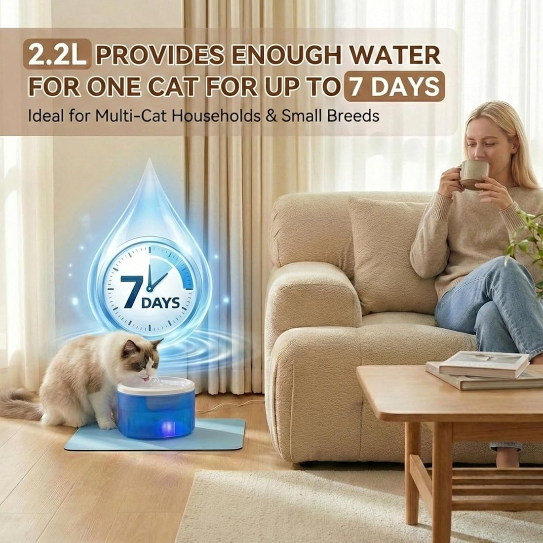 Cat Water Fountain,2.2L/74oz Cat Fountain