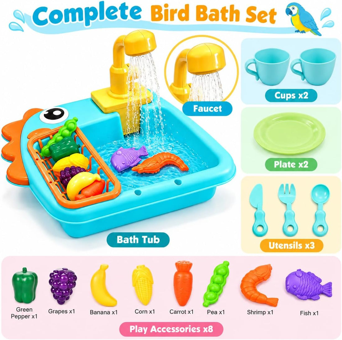 Automatic Bird Bath with Faucet for Parakeet, Budgie