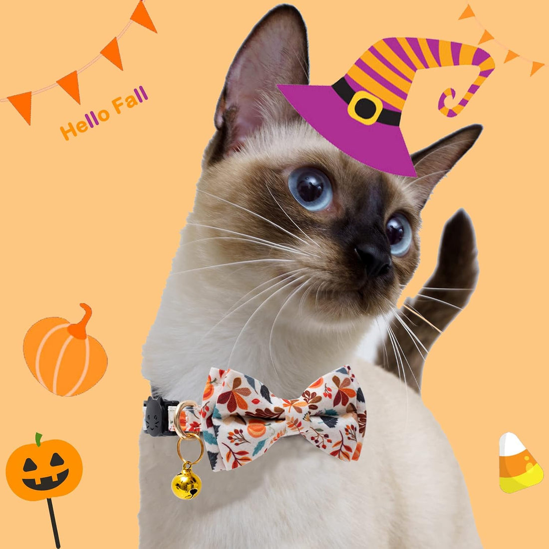 2 Pack Breakaway Fall Cat Collar with Bow Tie Orange Green