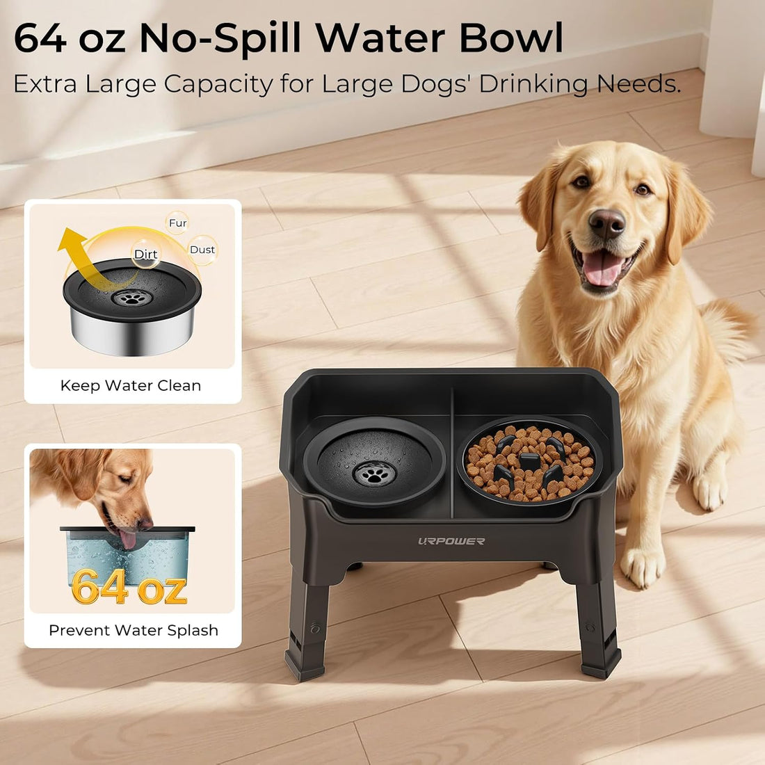 URPOWER Mess Proof Elevated Dog Bowls 4 Height Adjustable Raised