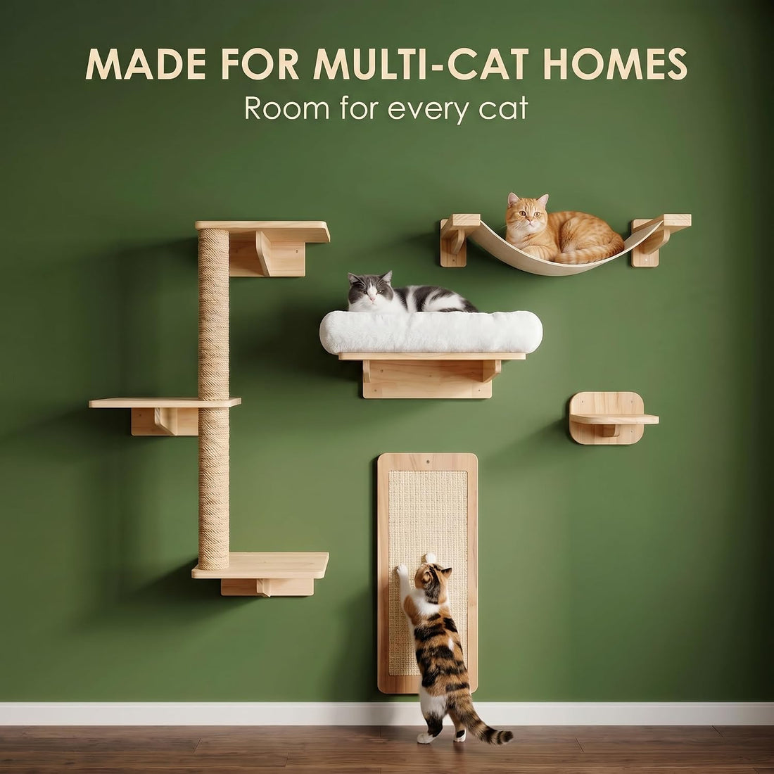6in1 Cat Wall Shelves for Large Cats, Wall Mounted Climbing Furniture