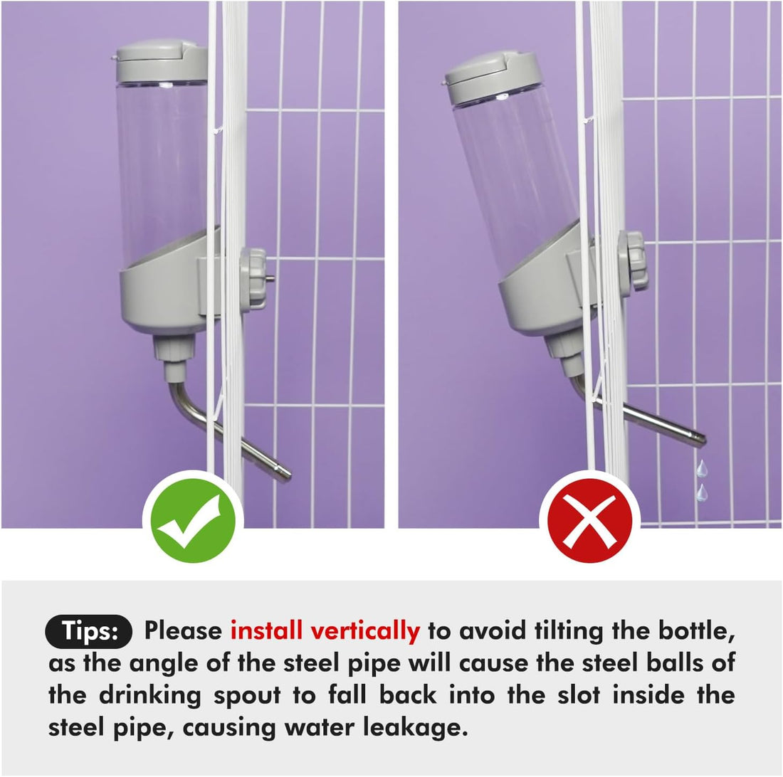 VANNON Hanging Water Bottle for Cage, 23oz Pet Water Dispenser, Grey