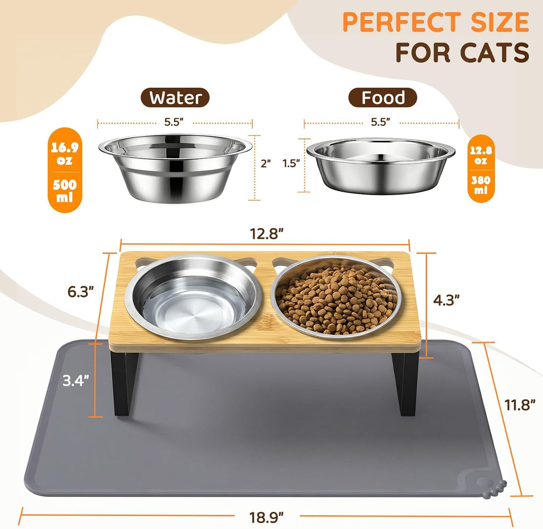 Elevated Cat Food Bowls with Mat