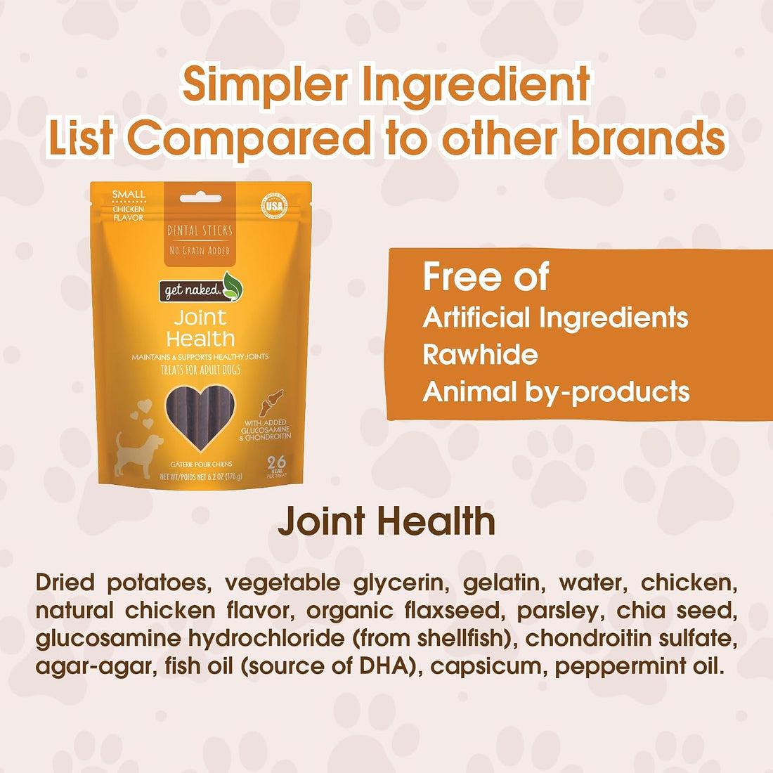 Get Naked Grain Free 1 Pouch 6.2 Oz Joint Health Dental Chew Sticks