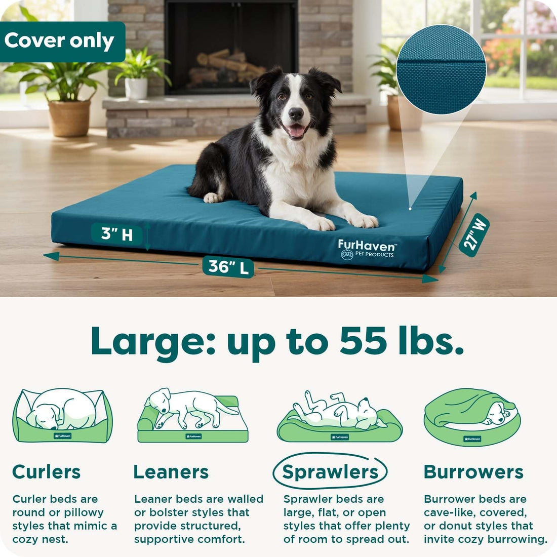 Furhaven Replacement Dog Bed Cover Water-Resistant Indoor/Outdoor