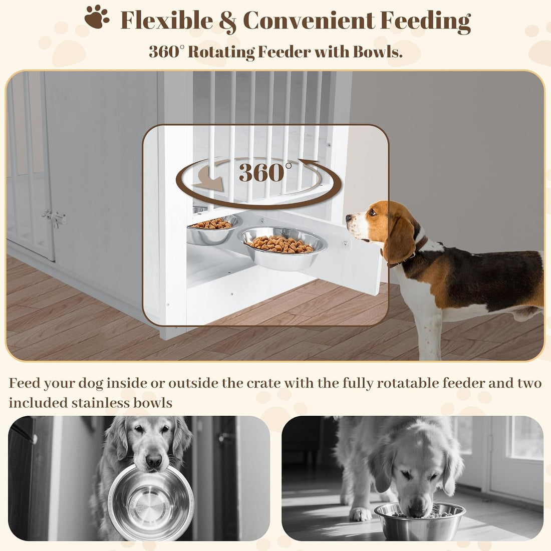 TBWIND 36" Dog Crate Furniture End Table for Medium Dogs, White