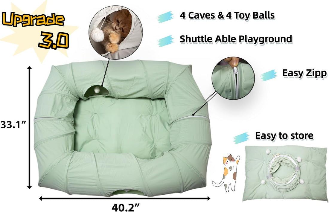 XxingSheep 4 Ways Shuttled XL Cat Tunnel Bed for Indoor Cats Peekaboo