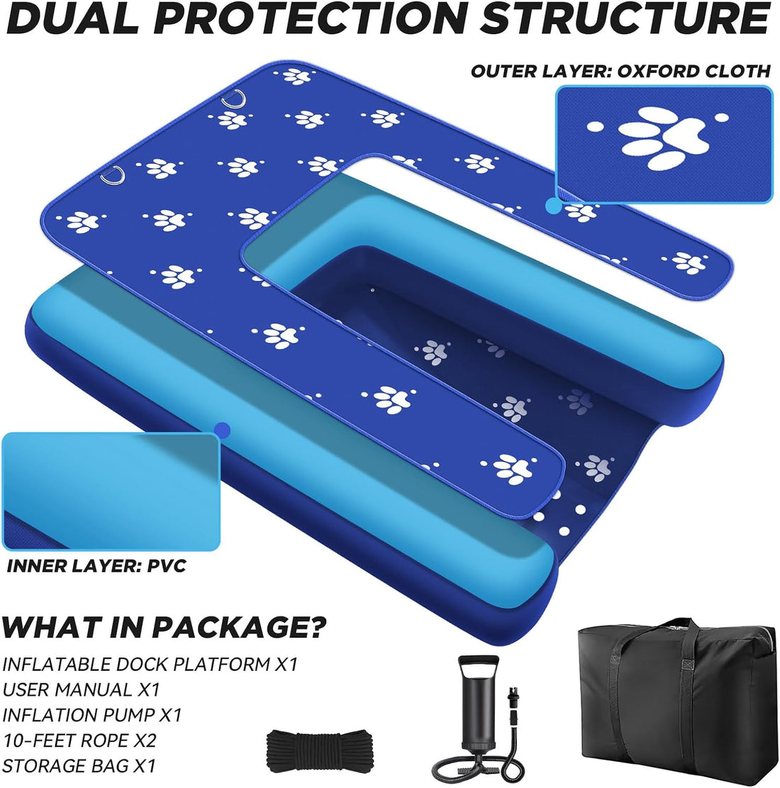 Inflatable Dock Platform, Lagre Dog Boat Ramp for Pool Floating
