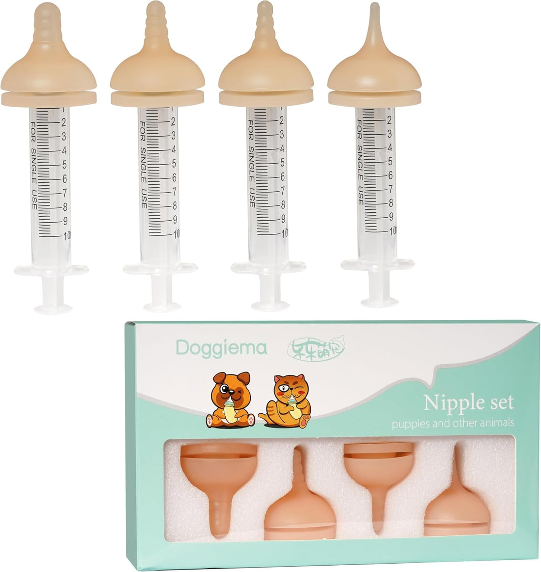 Doggiema Puppy Feeder Bottle, Silicone Feeding Nipple and Syringes