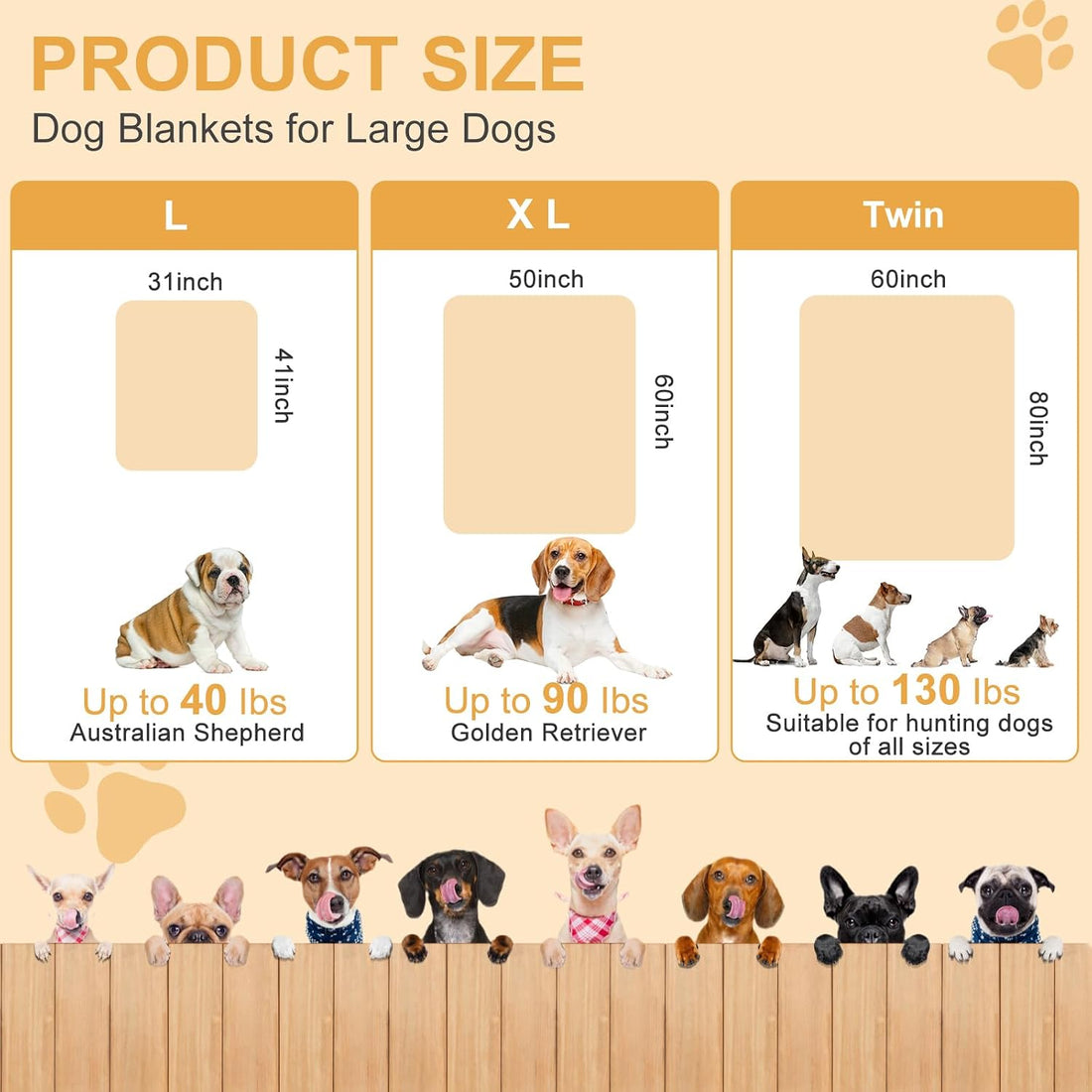3 Pack Blanket for Large Dogs Soft Reversible Cute Paw 40"x31"