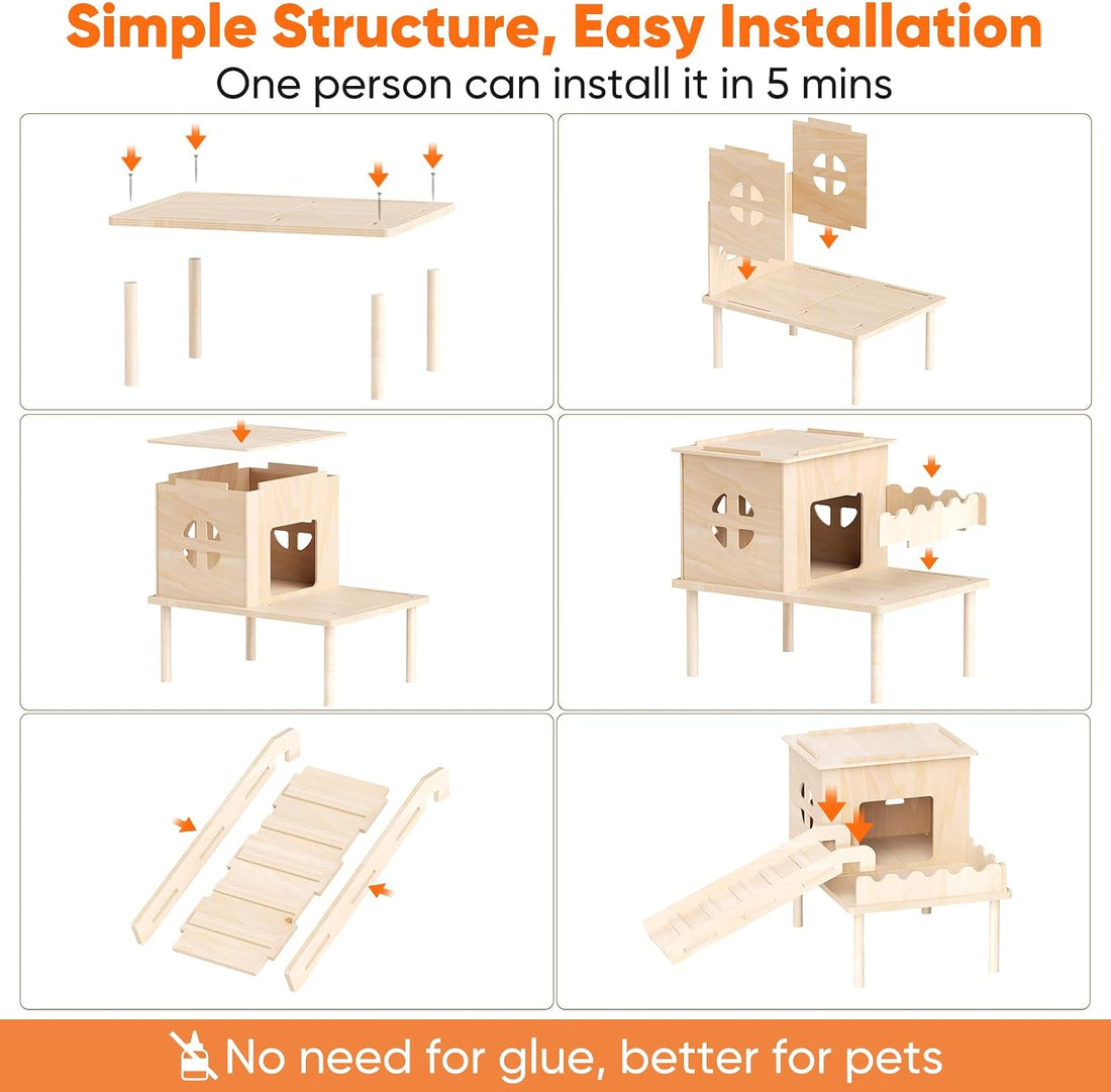 Guinea Pig Hideout, Guinea Pig House & Castle with Ramp, Platform