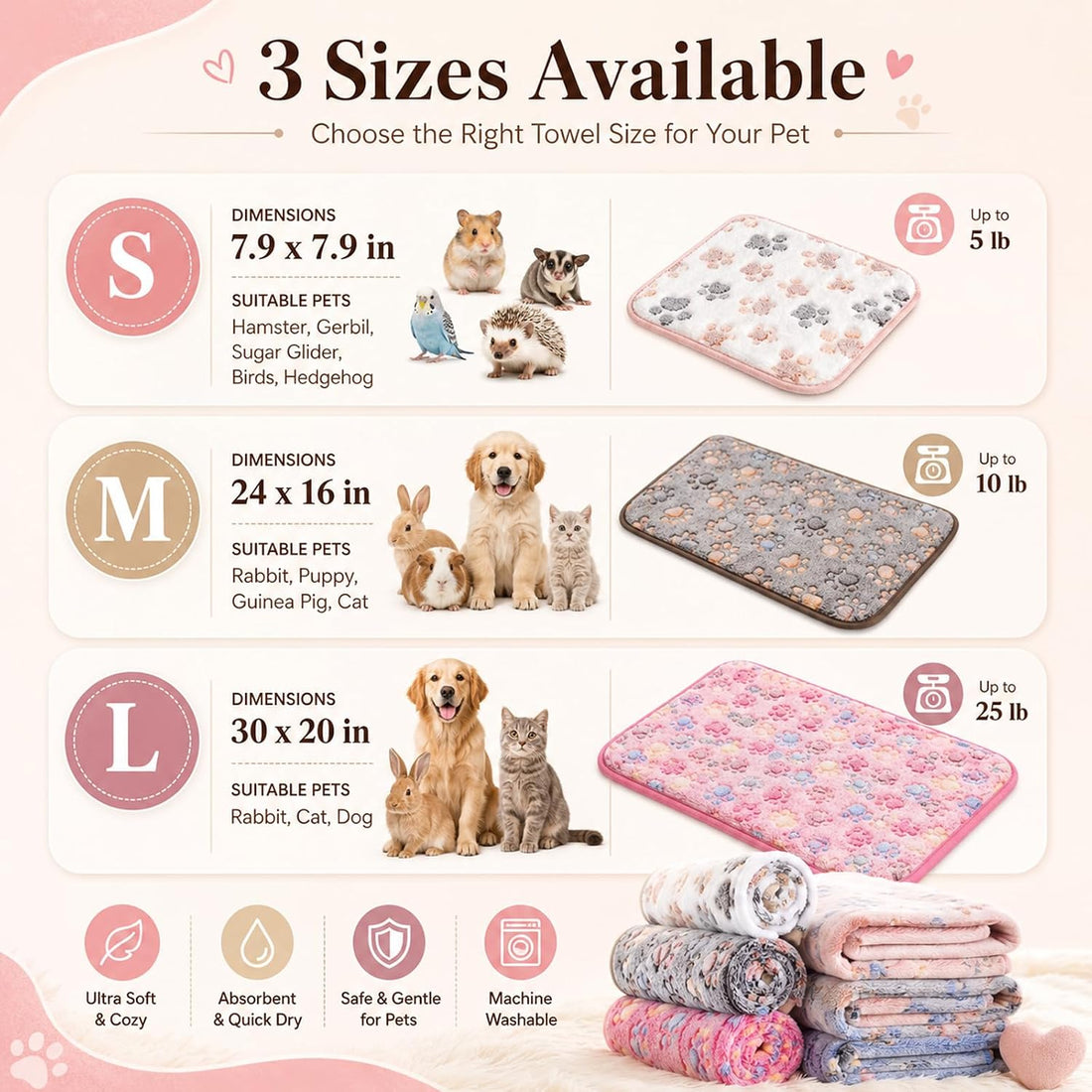 Grddaef Guinea Pig Fleece Blankets 6 Pieces Waterproof & Washable