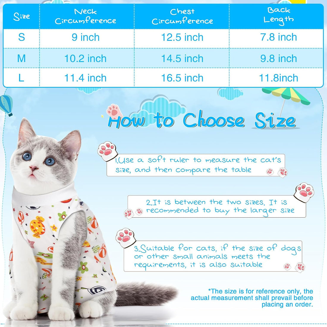 Kacctyen 6 Set Cat Recovery Suit After Surgery Female and Male Cat