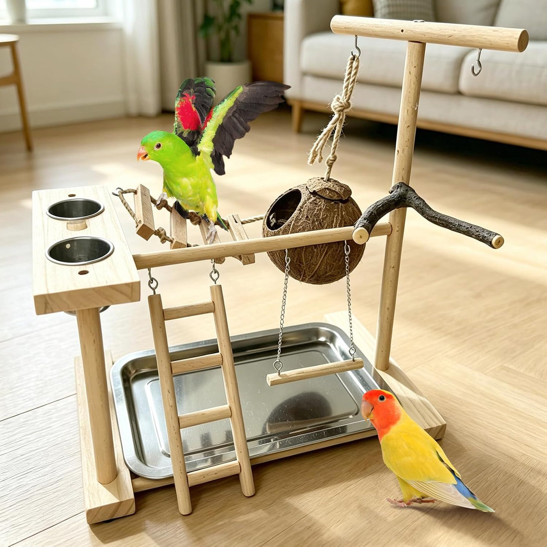 Hamiledyi Parrot Playground Bird Play Stand Natural Wood Parrot Perch