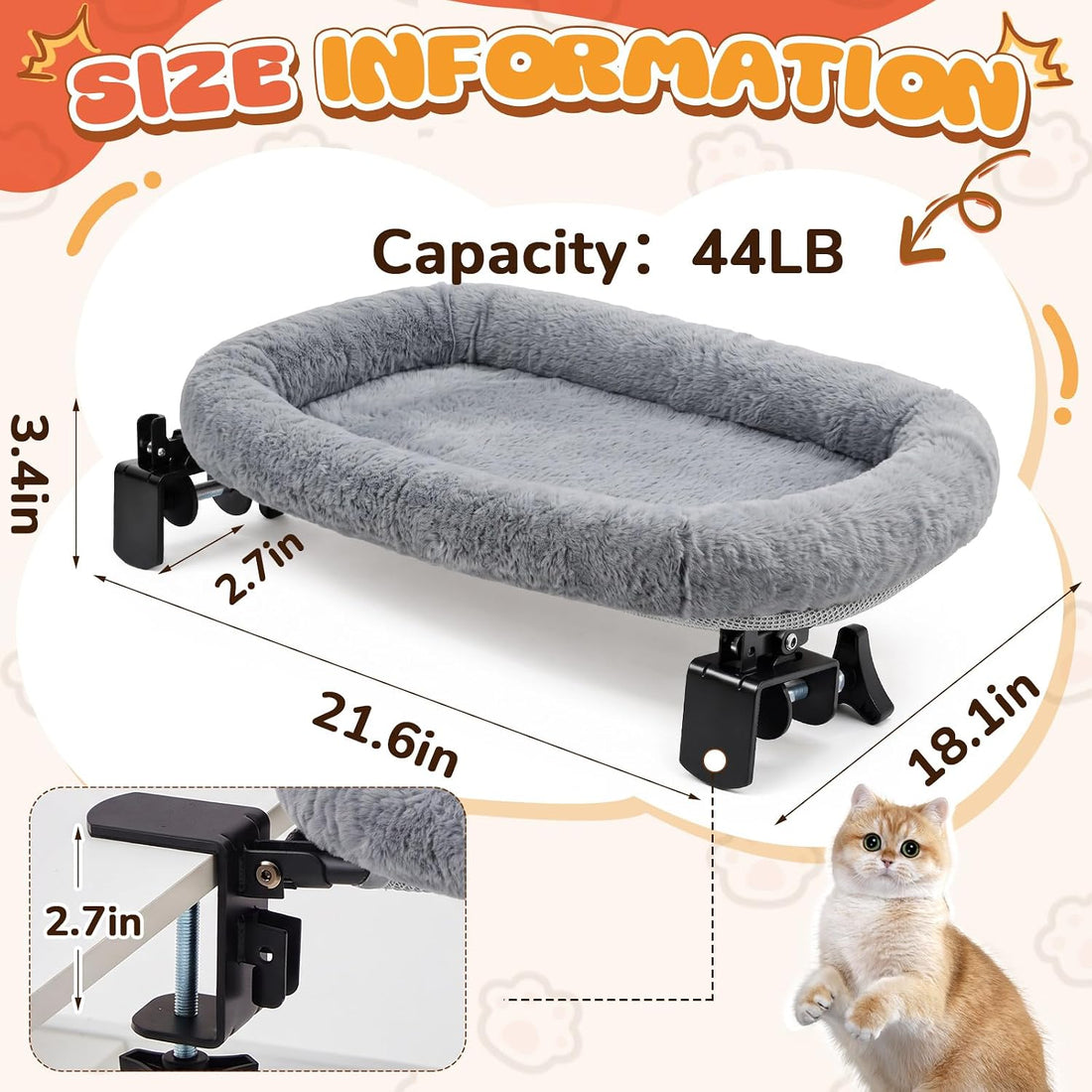 Lewtemi Bedside Pet Bed, Hanging Cat Hammock Attached to Bed or Desk
