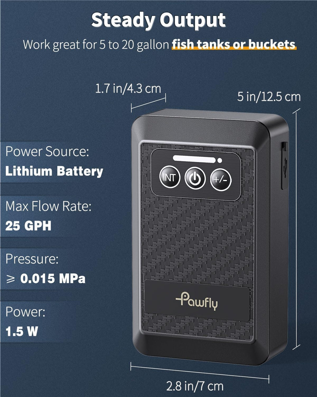 Pawfly Aquarium Lithium Battery Powered Air Pump USB Rechargeable