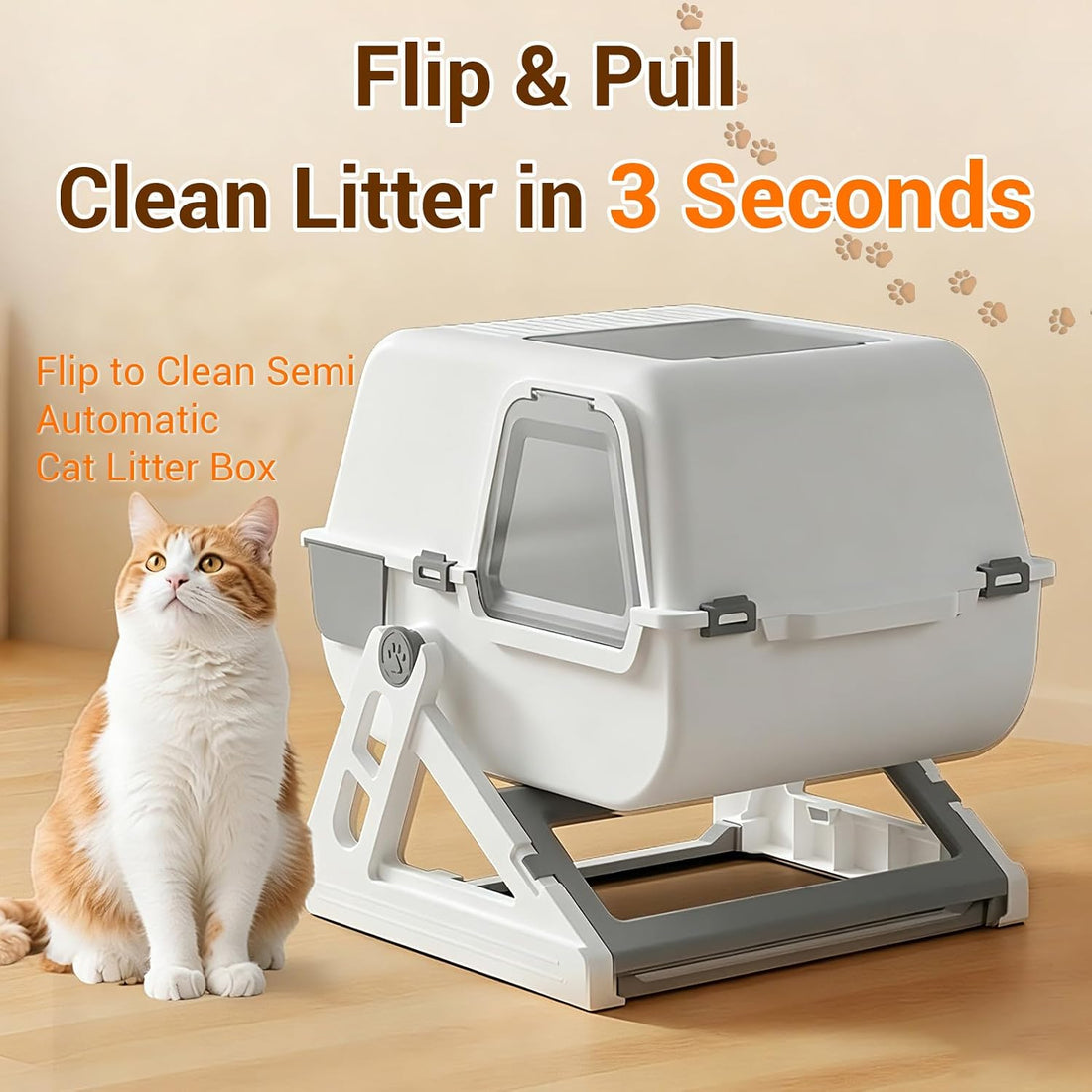 Semi-Automatic Sifting Cat Litter Box,Enclosed,No Electricity,Easy