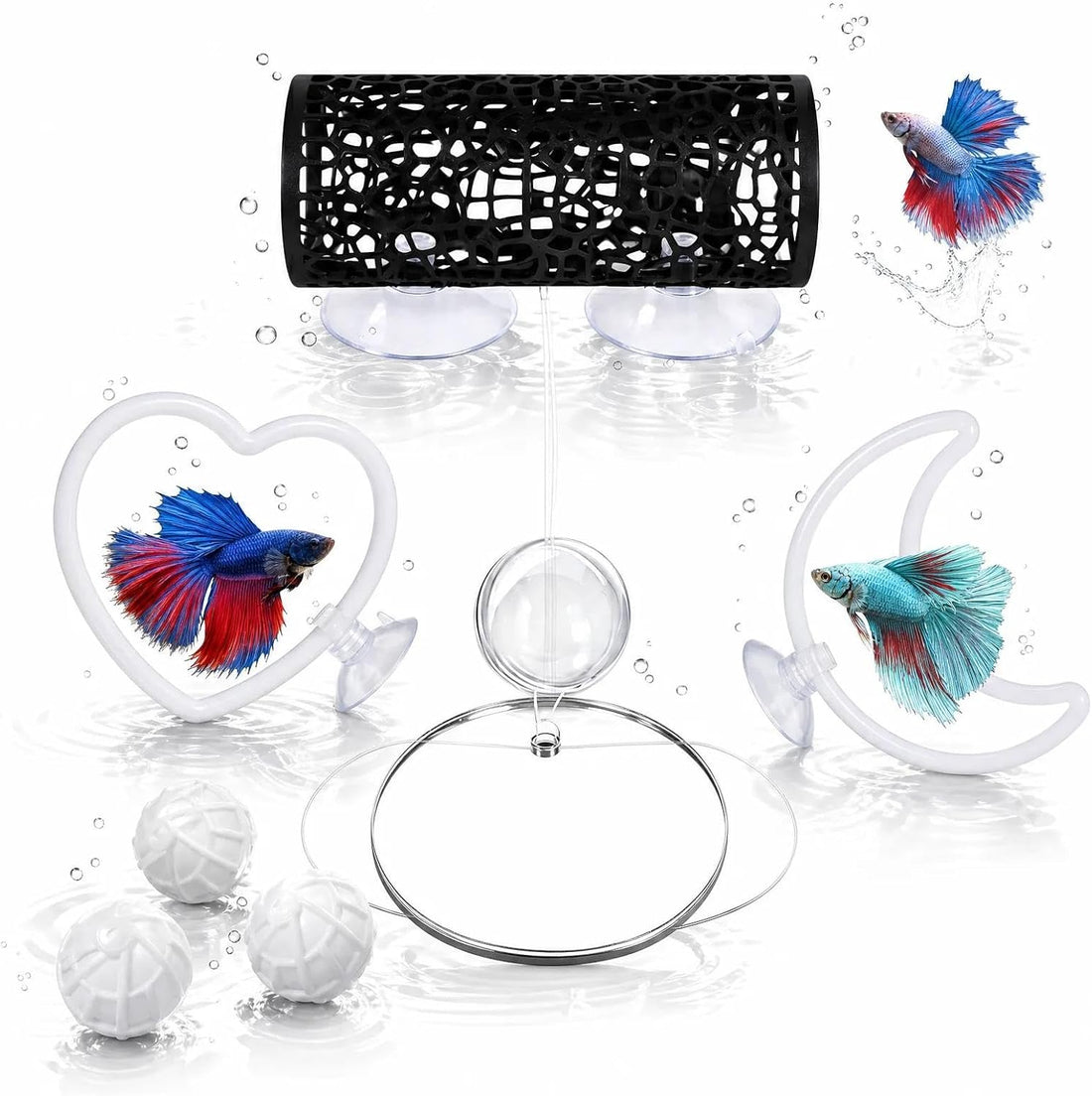 7Pcs Betta Fish Toys, Tank Accessories, Mirror & Training Rings