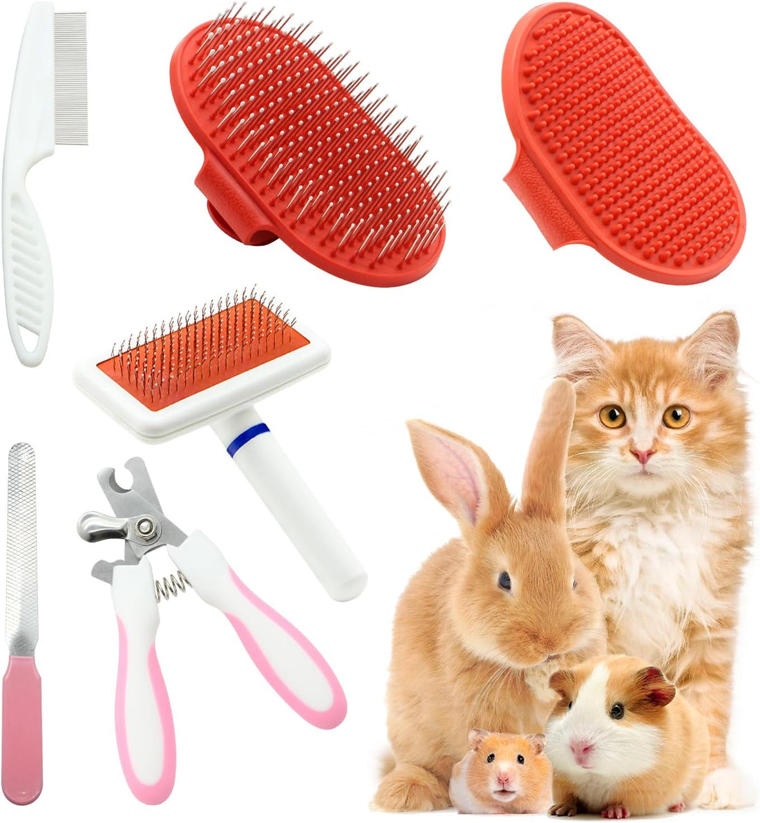 Cat Grooming Kit Set with Pet Shedding Slicker Brush Nail Clipper