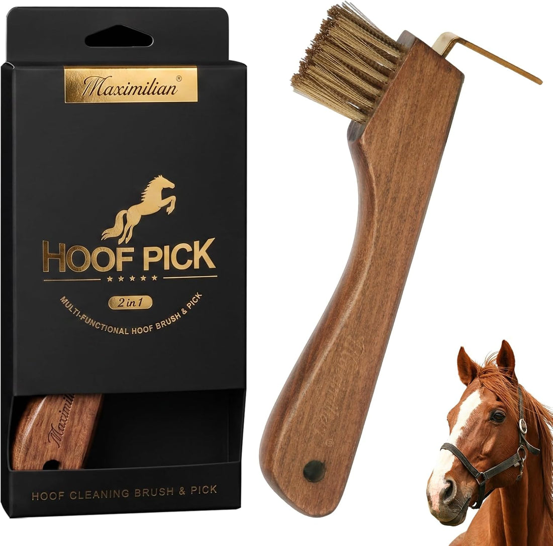 MAXIMILIAN 2-in-1 Solid Wood Horse Hoop Pick with Brush