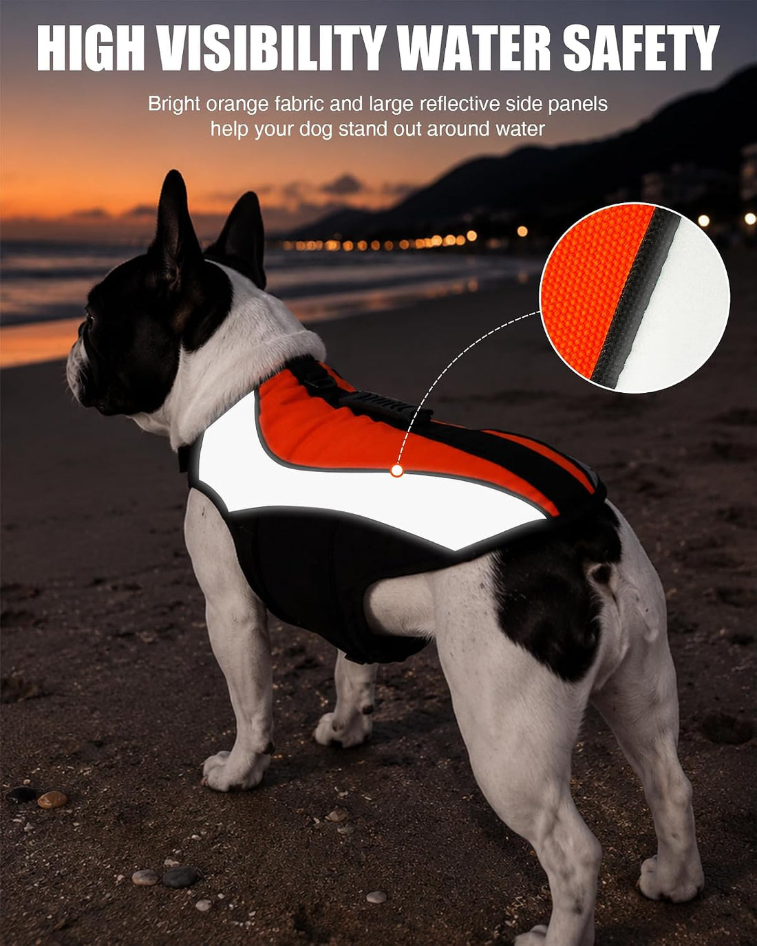 Dog Life Jacket for Swimming & Boating, Orange Black, M