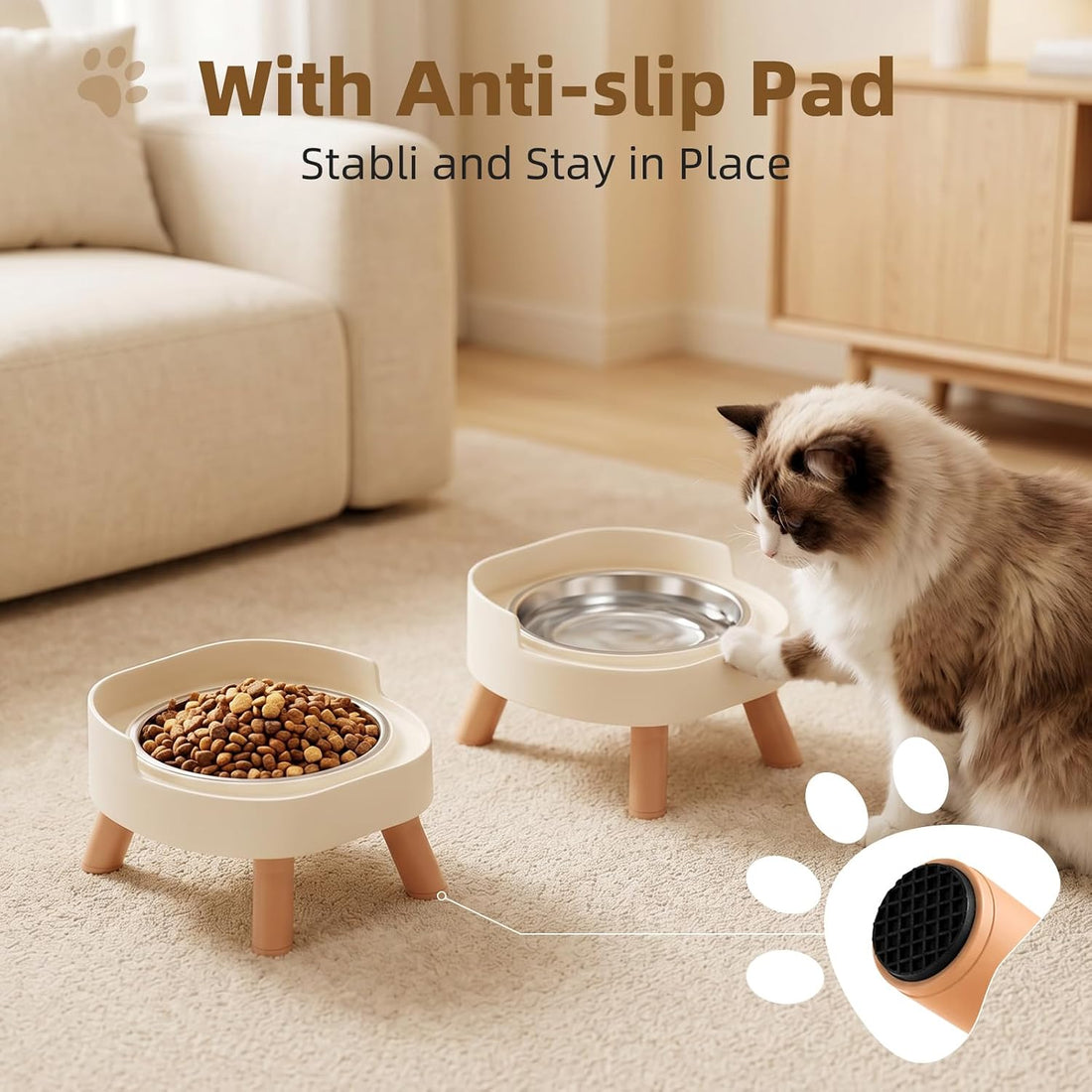 Elevated Cat Bowls, 2P Raised Cat Food and Water Bowl Set for Indoor
