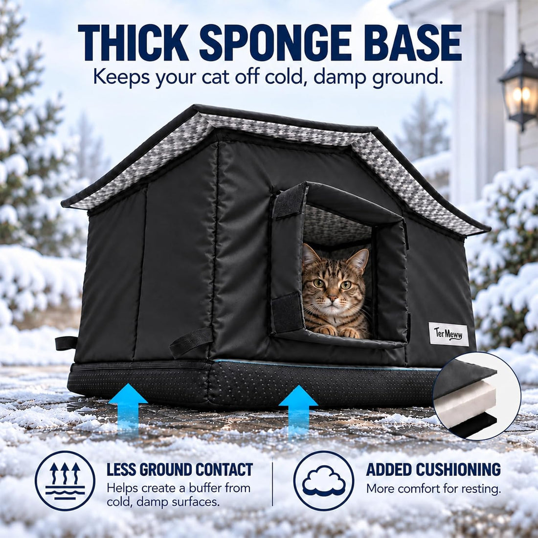 Insulated Outdoor Cat House，Thick Sponge Base Against Cold Ground