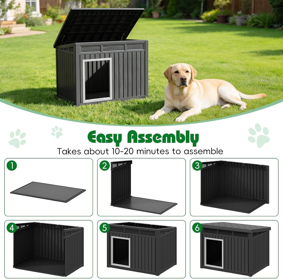 IP68 Waterproof Large Dog House, Elevated Floor with Air Vents
