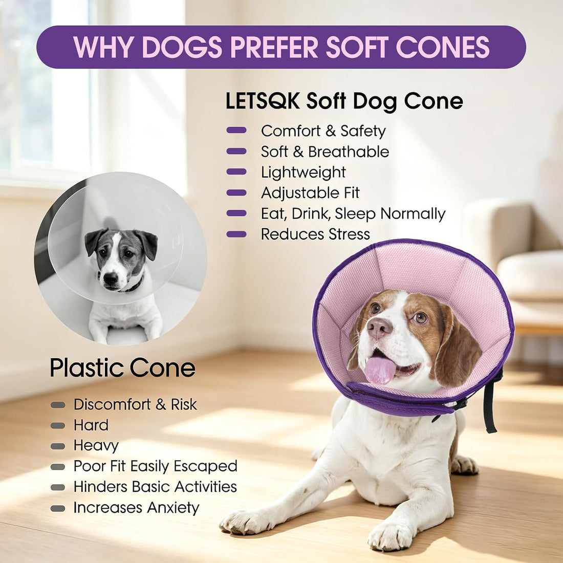 Dog Cone Collar After Surgery, Soft Cone for Dogs to Stop Licking