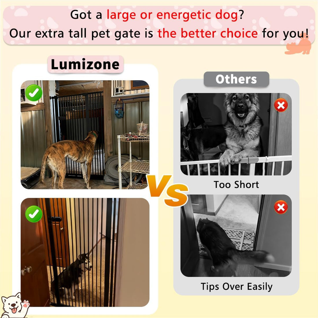 Lumizone Extra Tall Cat Gate 61.02" High 29.92"-34.24" Wide Pet Gate