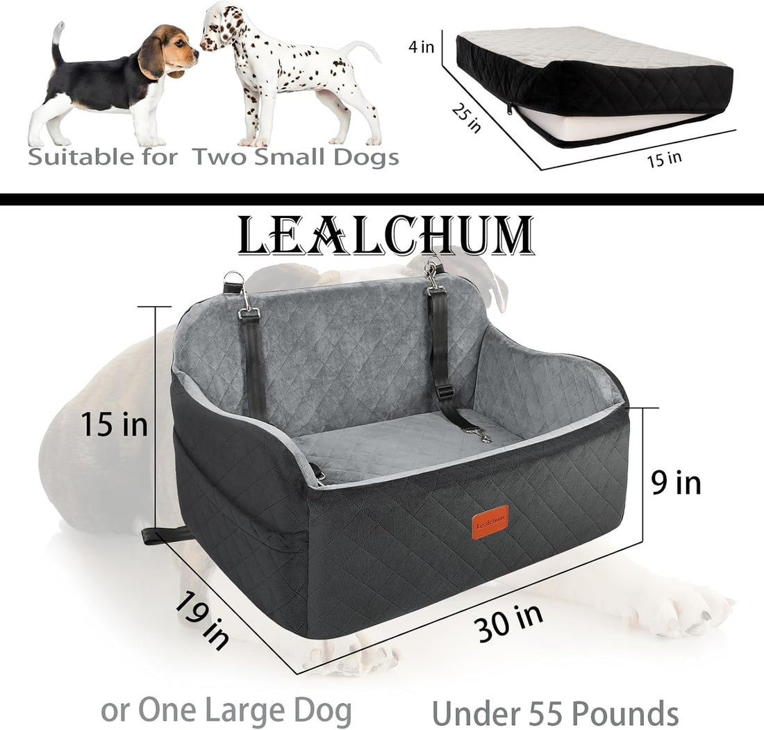 Lealchum Dog Car Seat Up to 55lb,2 Clip-On Safety Adjustable Leashs