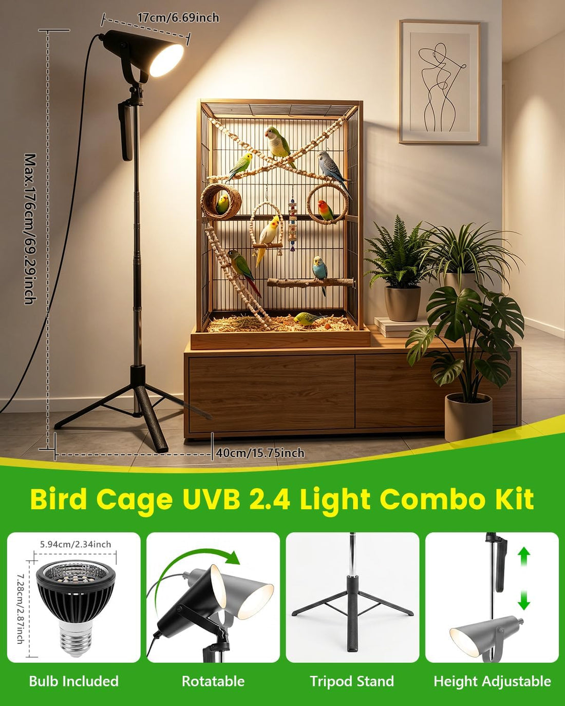 UVB 2.4 Bird Light with Adjustable Tripod Stand