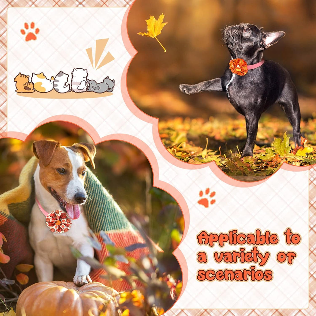 Frienda 8 Pcs Fall Thanksgiving Dog Collar Flower Attachment Bows