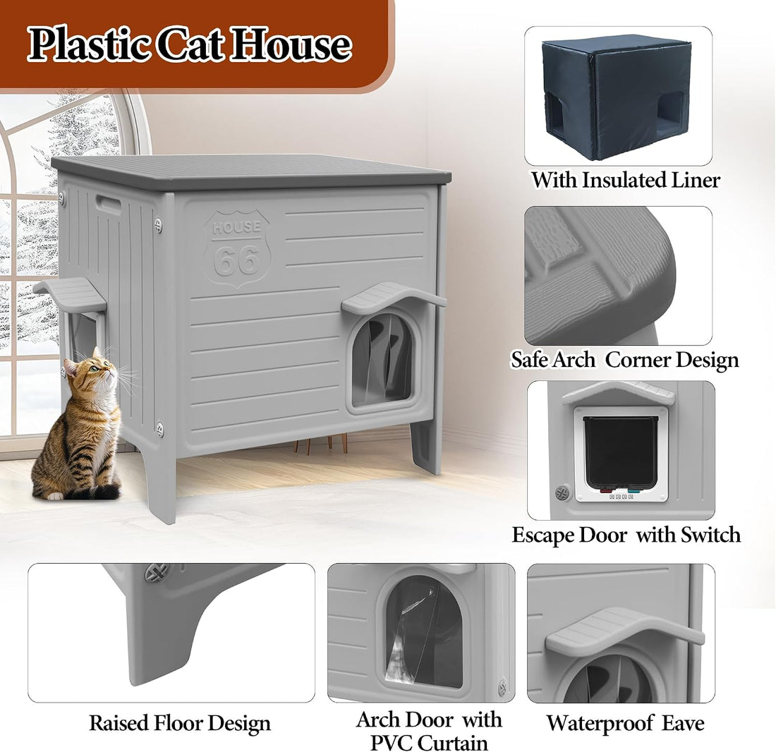Insulated Cat House Outdoor Weatherproof Plastic Cats Houses