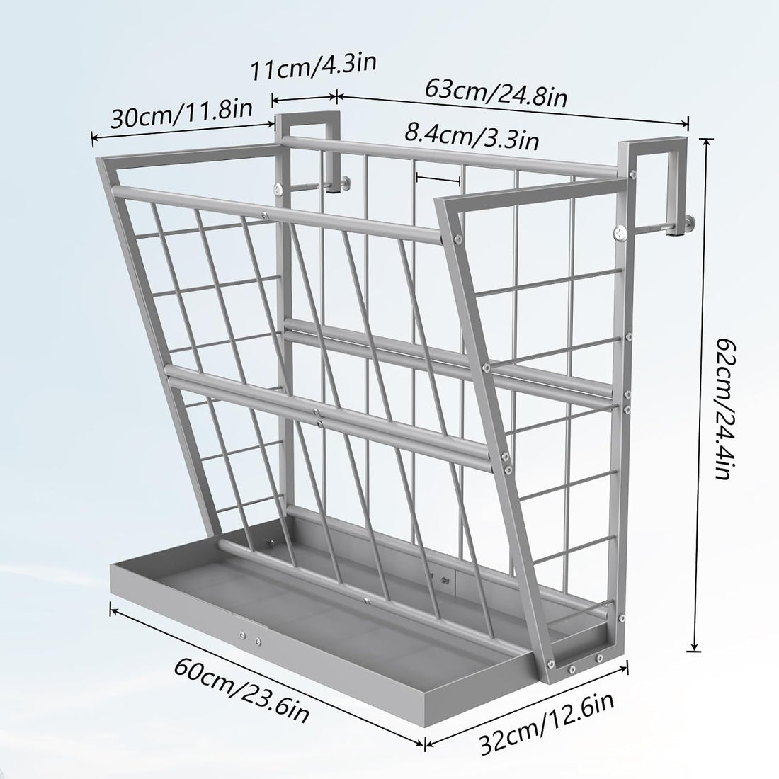 2-in-1 Wall Mount Hay Feeder, Black Grain Rack for Goats, Horses