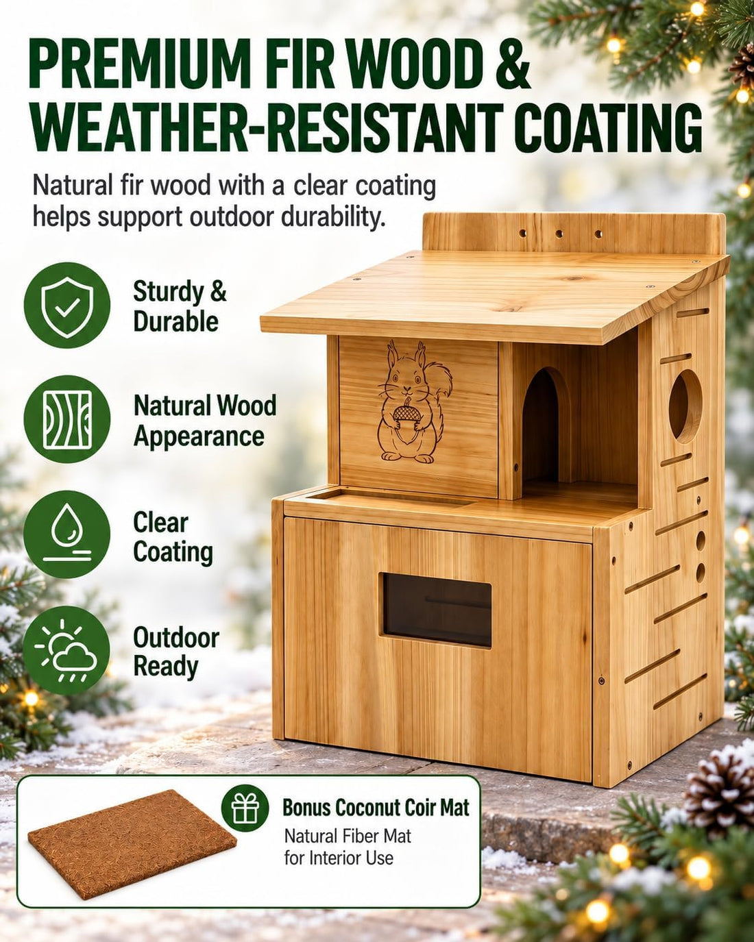 Large Squirrel House for Outside, Fir Wood Squirrel Box with Window