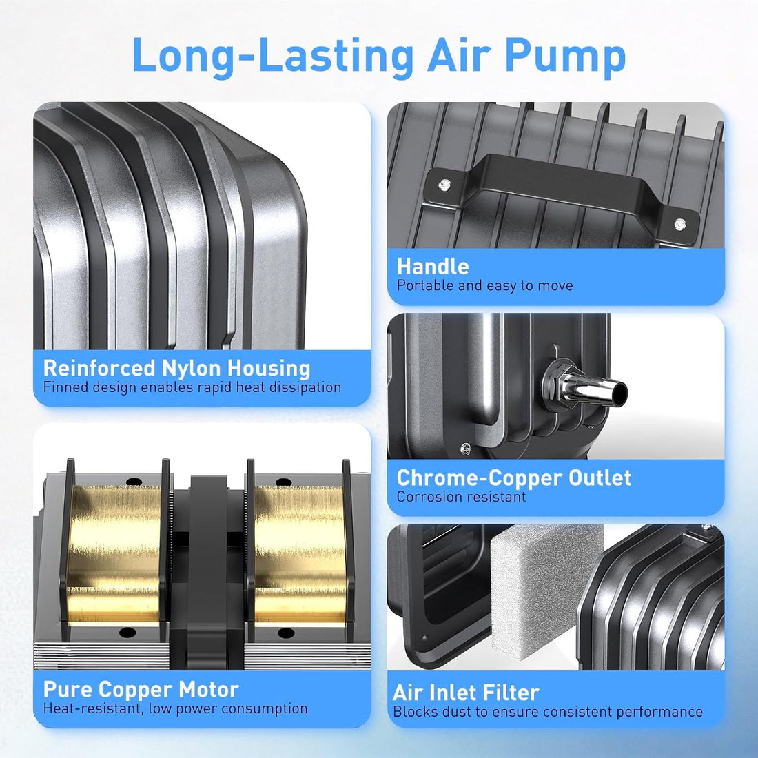 254GPH Aquarium Air Pump, Adjustable Quiet Fish Tank Bubbler