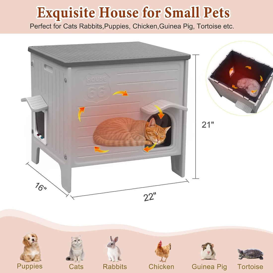 Insulated Cat House Outdoor Weatherproof Plastic Cats Houses