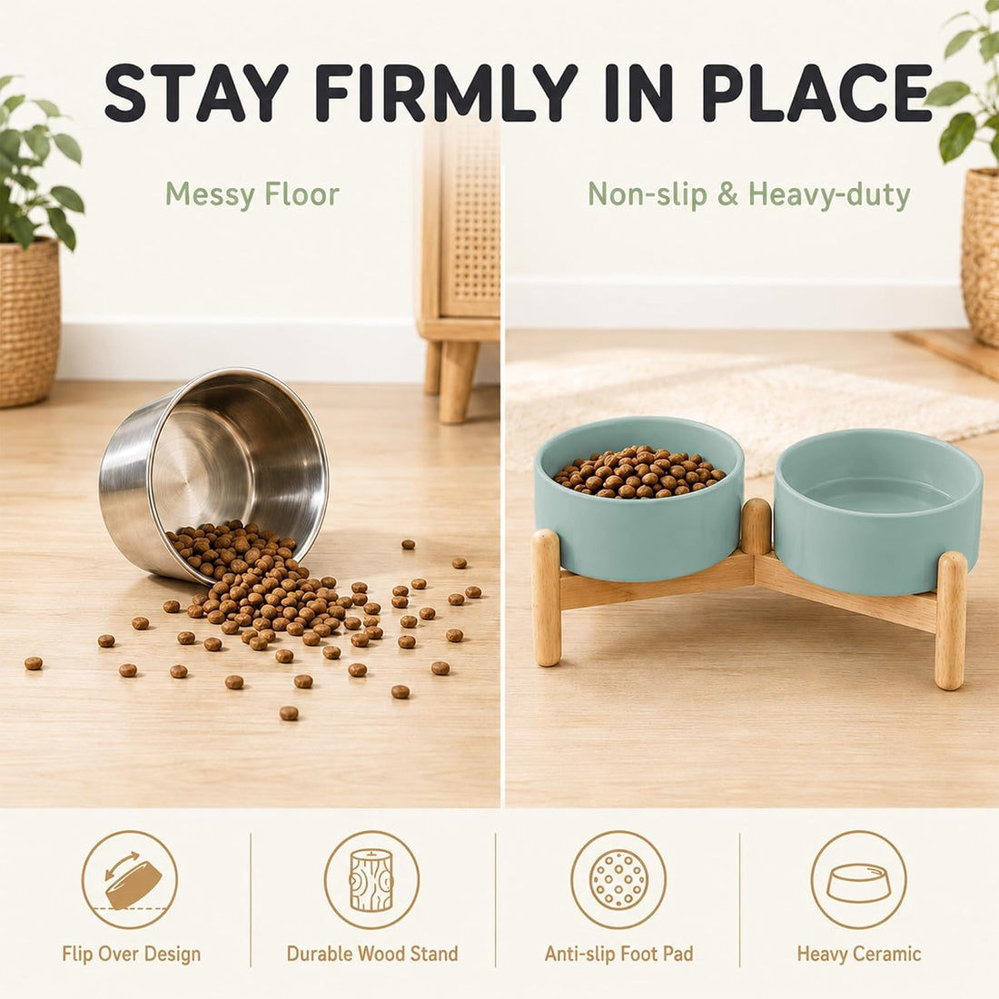 Havniva 6.1inch Ceramic Raised Dog Bowl with Stand