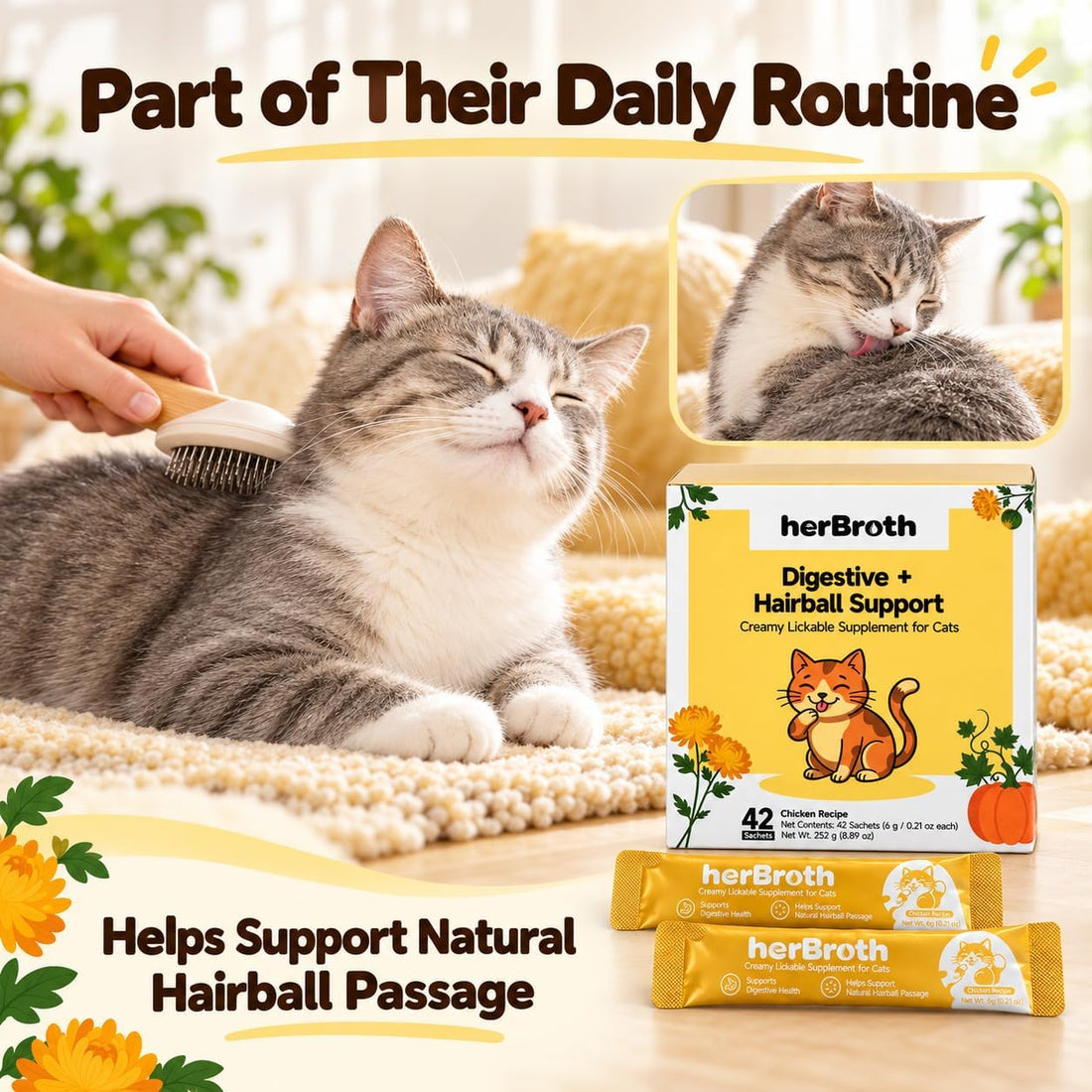 Cat Digestive & Hairball Lickable Supplement, 42 Count, Yellow Box