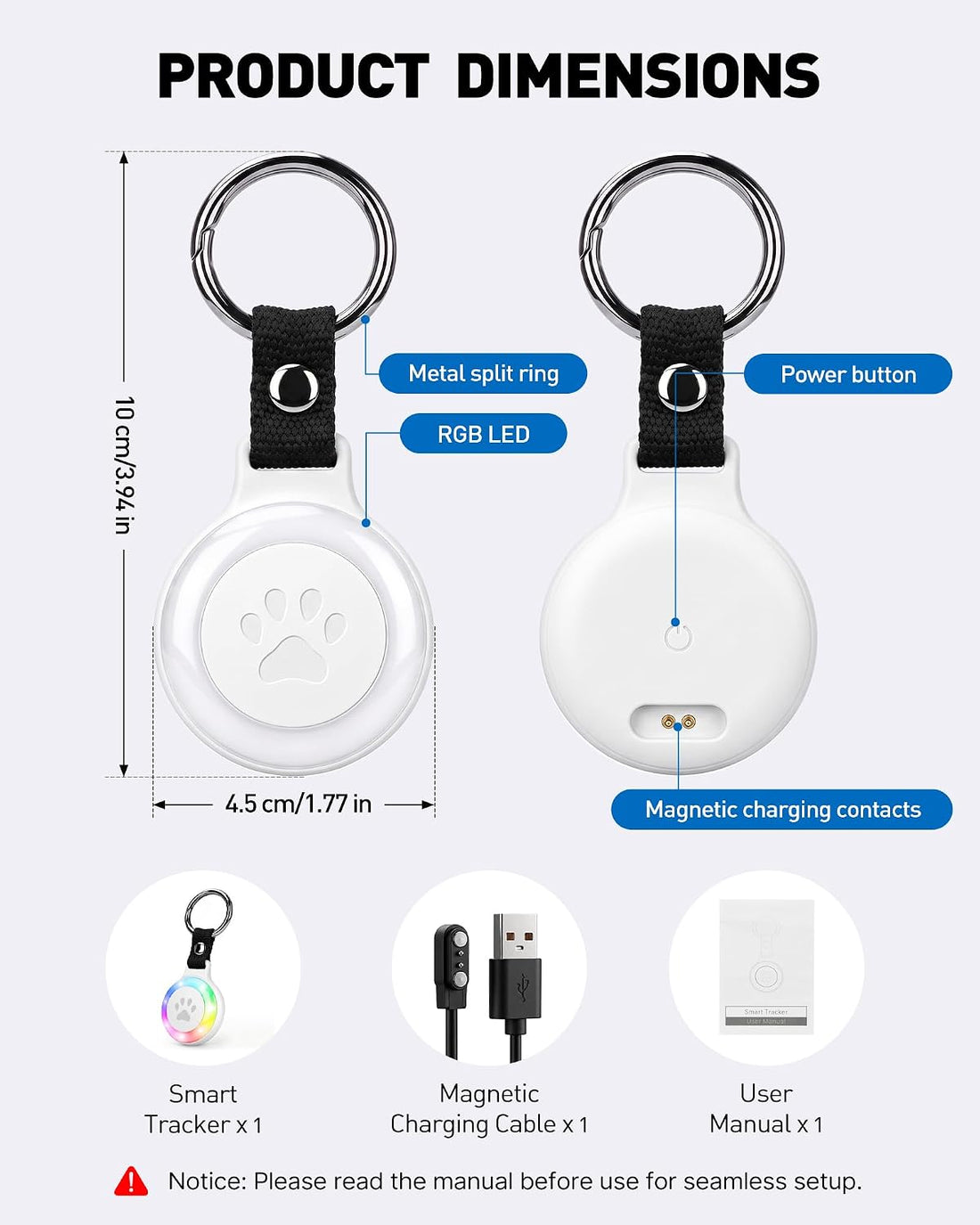 Pet Tracker for Dogs Cats, Location & LED Night Light Tag