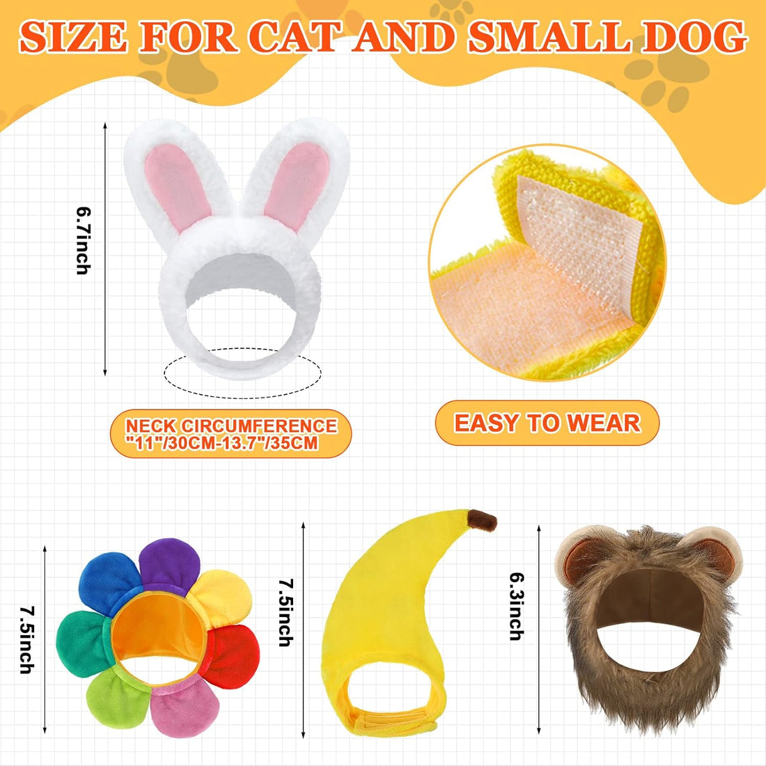 Reginary 10 Pcs Cat Hat Adjustable Animal Fruit Pet Headwear